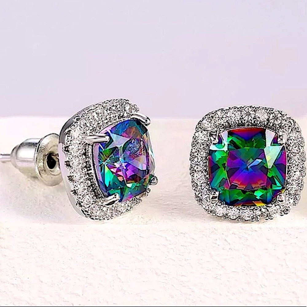 Mystic Fire Topaz Sterling Silver Stud Zircon Earrings